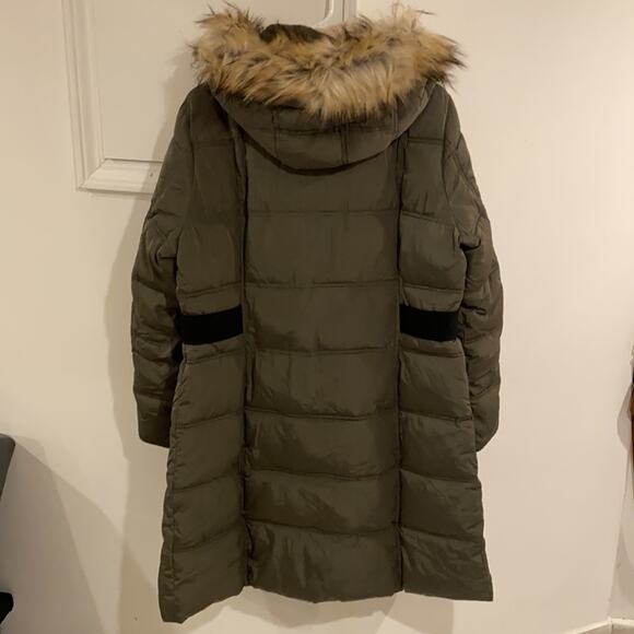 DKNY Fleece Lined Faux Fur Trim Hoo Juniper Large Olive - Picture 7 of 14